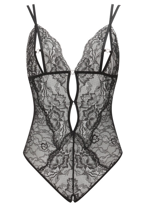 Diamond Heart Lace Peek-a-Boo Crotchless Lingerie Body image number 4.0